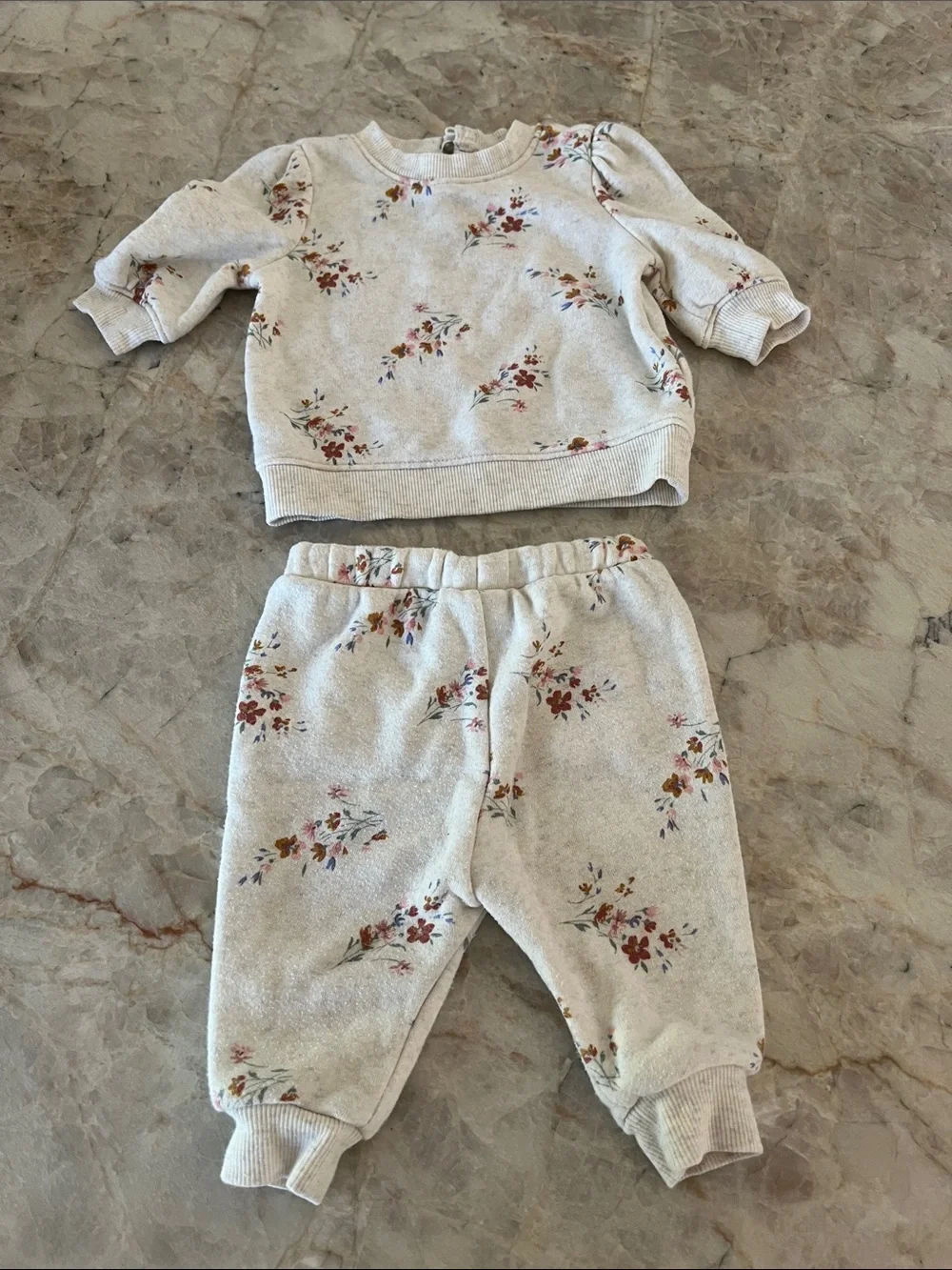 Baby B’gosh Floral 3M Hooded Romper - Cream with Pink & Red Flowers